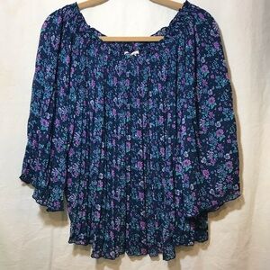 Anthropologie Jane and Delancey EUC Blue Purple Peasant Style Blouse Top L Large